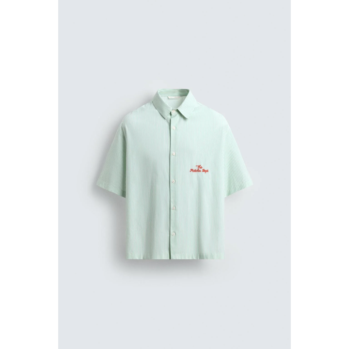 Рубашка в полоску с контрастным слоганом