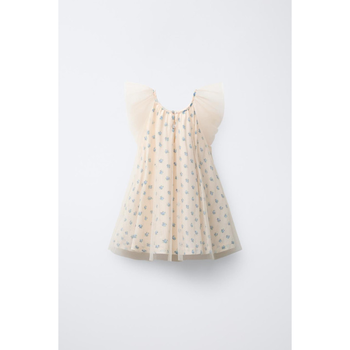 КОМБИНИРОВАННОЕ ПЛАТЬЕ ИЗ ТЮЛЯ С ЦВЕТОЧНЫМ ПРИНТОМ