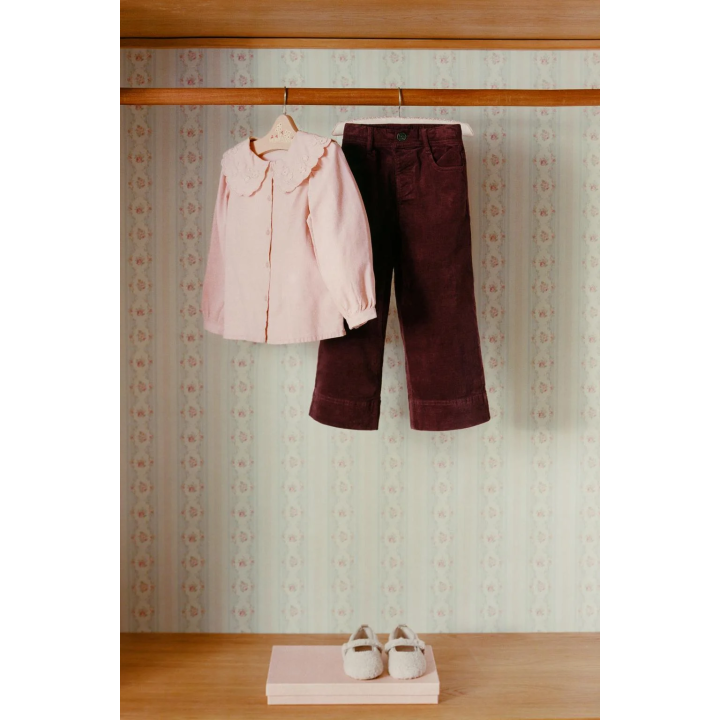 ВЕЛЬВЕТОВАЯ РУБАШКА С ОТЛОЖНЫМ ВОРОТНИКОМ И ВЫШИВКОЙ