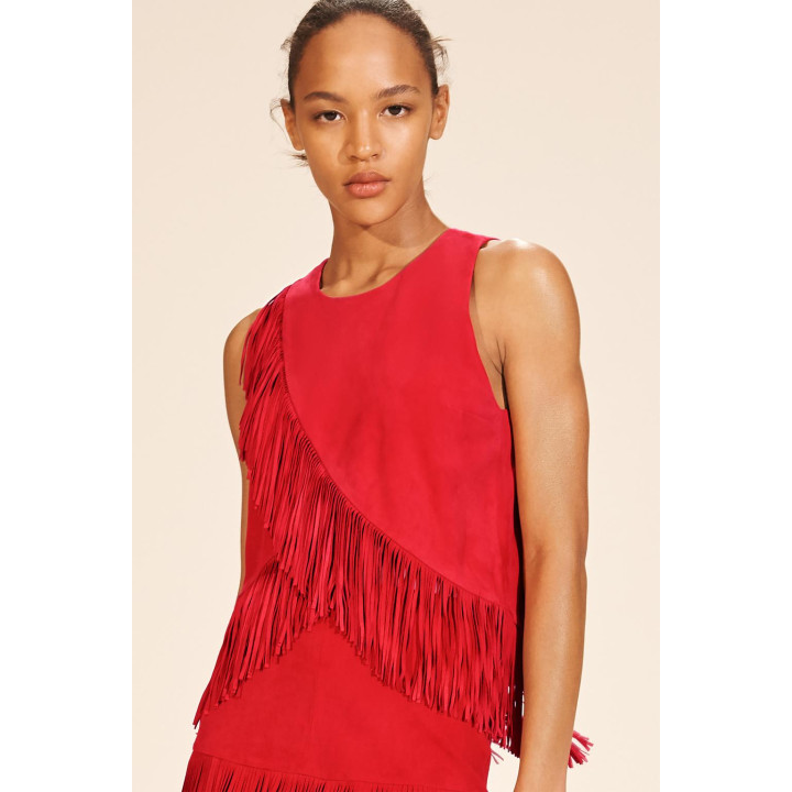 Топ из замши ограниченной коллекции с бахромой