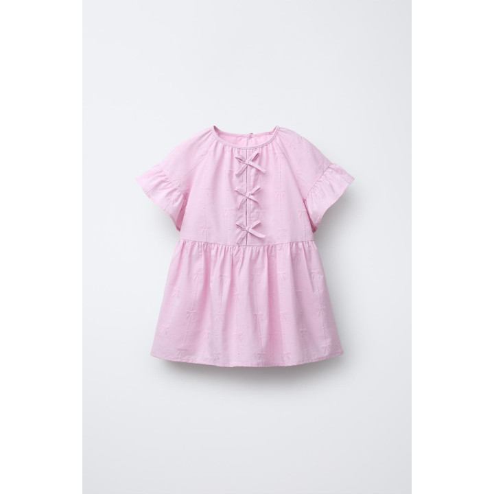 ПЛАТЬЕ ИЗ ПОПЛИНА С БАНТАМИ И ВЫШИВКОЙ