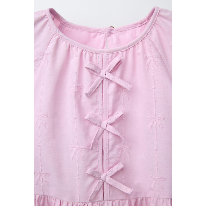 ПЛАТЬЕ ИЗ ПОПЛИНА С БАНТАМИ И ВЫШИВКОЙ