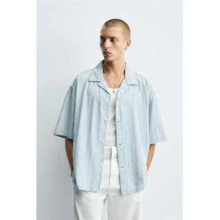 ЖАККАРДОВАЯ РУБАШКА В ПОЛОСКУ С ЭФФЕКТОМ СТИРКИ