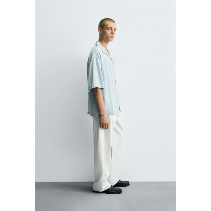 ЖАККАРДОВАЯ РУБАШКА В ПОЛОСКУ С ЭФФЕКТОМ СТИРКИ