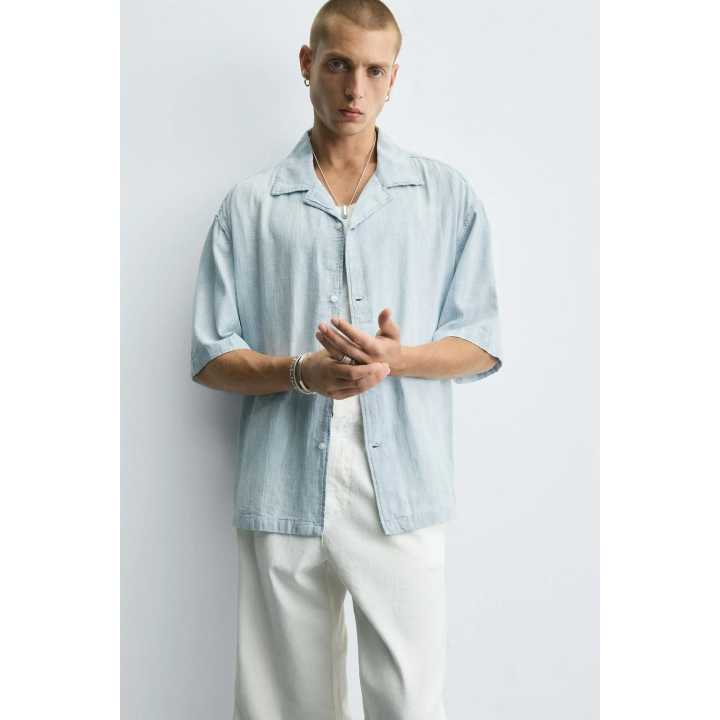 ЖАККАРДОВАЯ РУБАШКА В ПОЛОСКУ С ЭФФЕКТОМ СТИРКИ