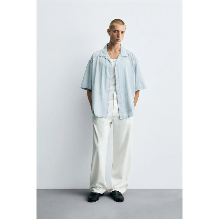 ЖАККАРДОВАЯ РУБАШКА В ПОЛОСКУ С ЭФФЕКТОМ СТИРКИ