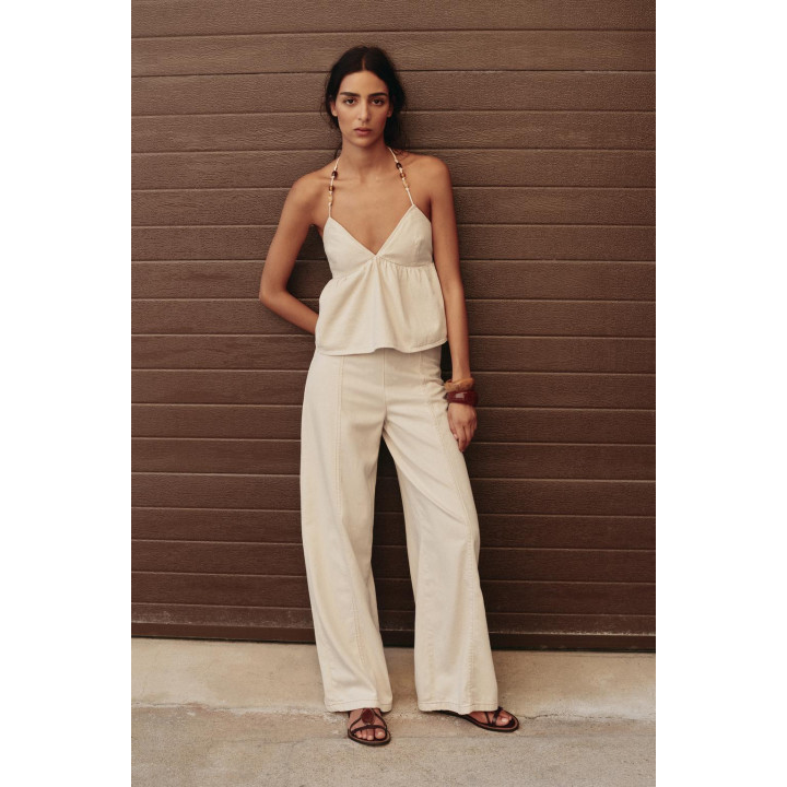 ДЖИНСОВЫЙ ТОП ХАЛТЕР С БУСИНАМИ