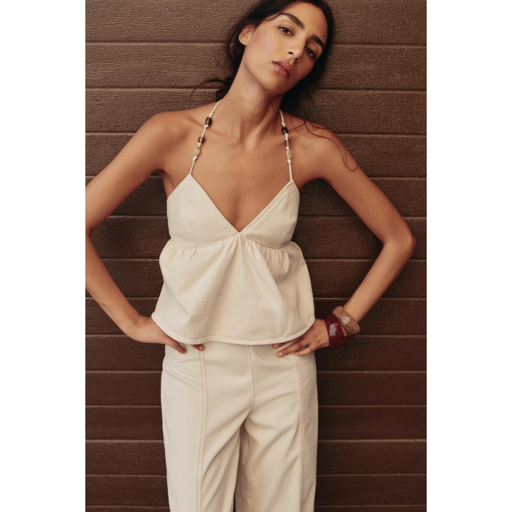 ДЖИНСОВЫЙ ТОП ХАЛТЕР С БУСИНАМИ