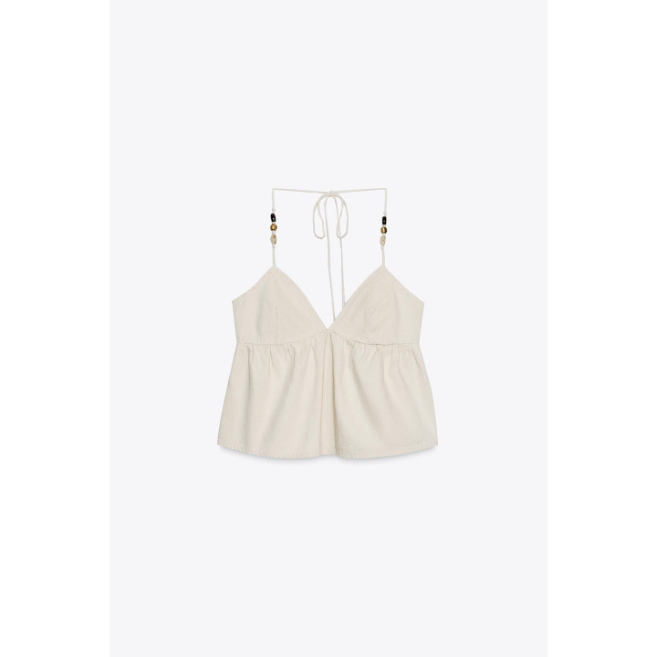 ДЖИНСОВЫЙ ТОП ХАЛТЕР С БУСИНАМИ