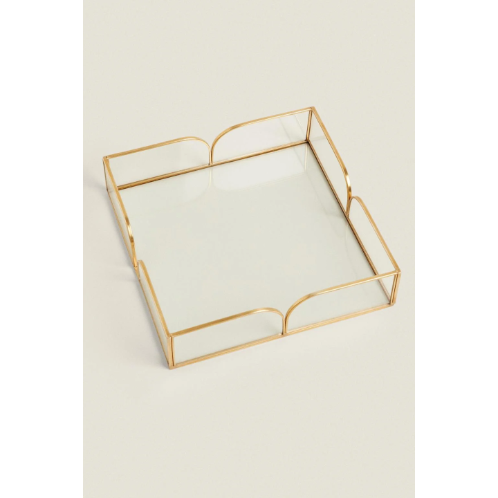 СТЕКЛЯННАЯ ПОДСТАВКА ДЛЯ САЛФЕТОК С МЕТАЛЛИЧЕСКОЙ ОТДЕЛКОЙ