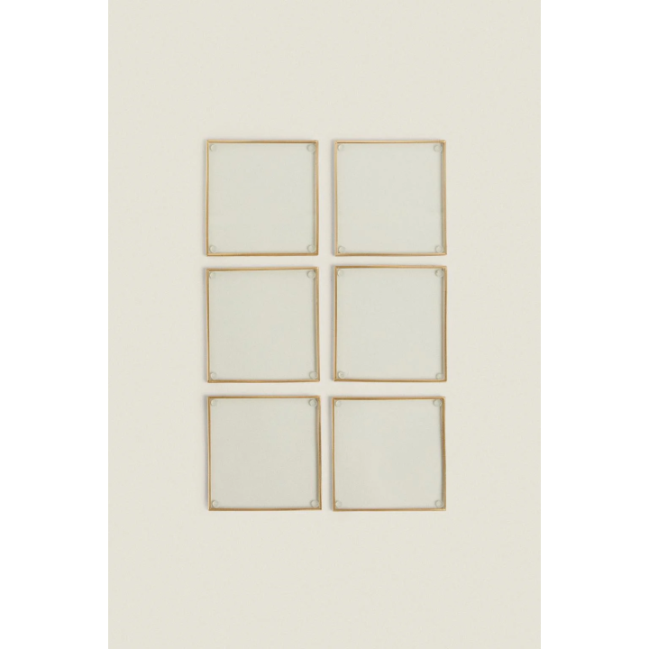 НАБОР ИЗ 6 СТЕКЛЯННЫХ ПОДСТАВОК С МЕТАЛЛИЧЕСКОЙ ОТДЕЛКОЙ