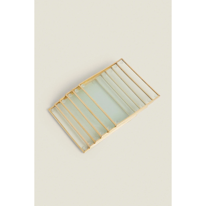 НАБОР ИЗ 6 СТЕКЛЯННЫХ ПОДСТАВОК С МЕТАЛЛИЧЕСКОЙ ОТДЕЛКОЙ