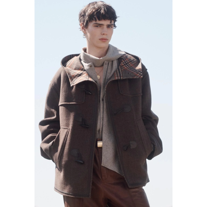 Пальто из ограниченной коллекции из шерсти с контрастной отделкой в клетку до середины икры