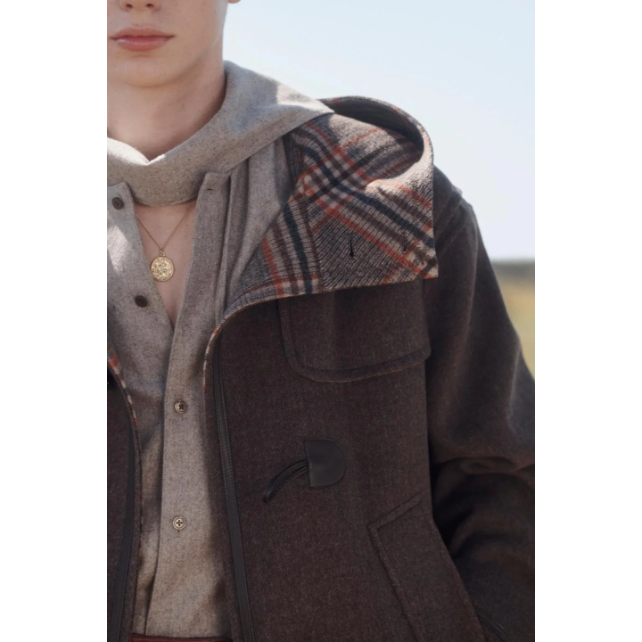 Пальто из ограниченной коллекции из шерсти с контрастной отделкой в клетку до середины икры