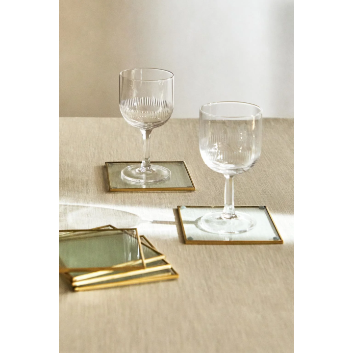 НАБОР ИЗ 6 СТЕКЛЯННЫХ ПОДСТАВОК С МЕТАЛЛИЧЕСКОЙ ОТДЕЛКОЙ