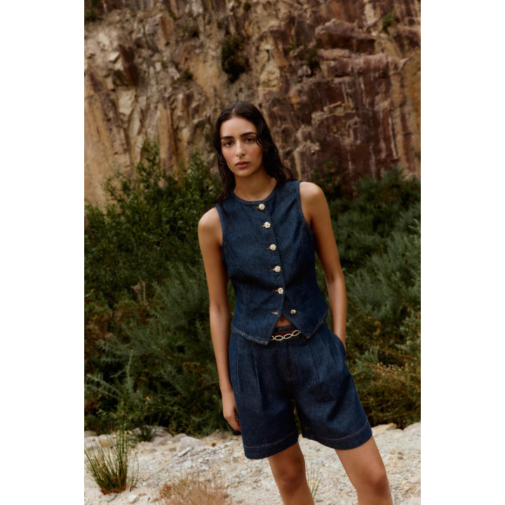 ДЖИНСОВЫЙ ЖИЛЕТ Z1975 С ЗОЛОТЫМИ ПУГОВИЦАМИ