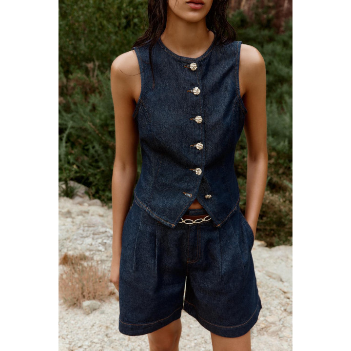 ДЖИНСОВЫЙ ЖИЛЕТ Z1975 С ЗОЛОТЫМИ ПУГОВИЦАМИ