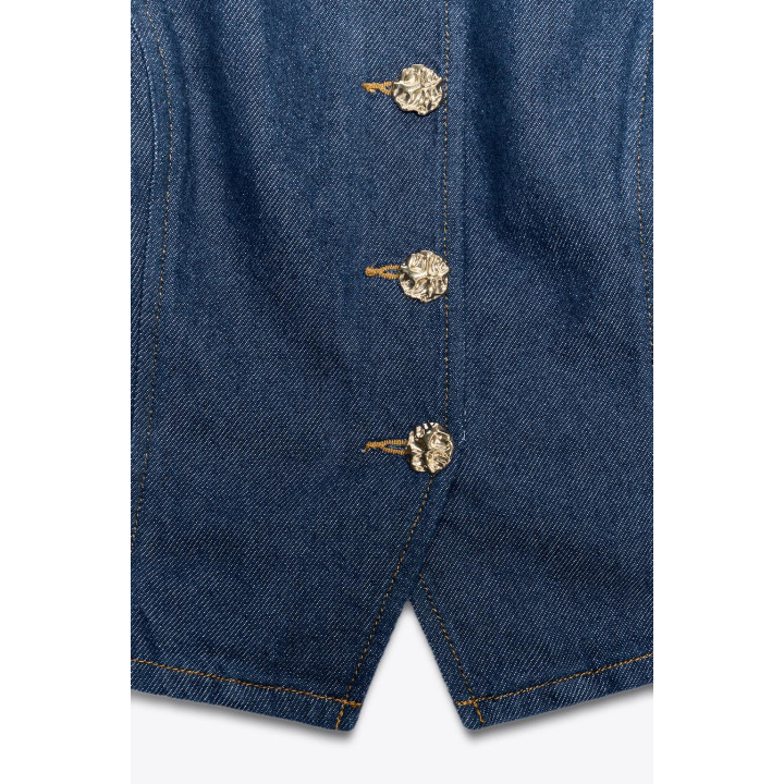 ДЖИНСОВЫЙ ЖИЛЕТ Z1975 С ЗОЛОТЫМИ ПУГОВИЦАМИ