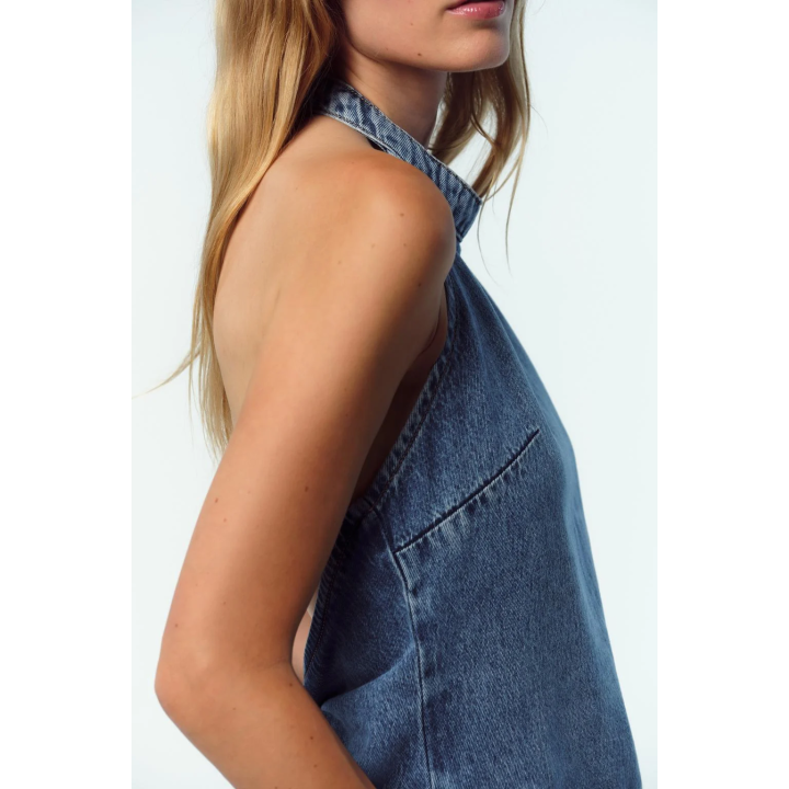 КОМБИНИРОВАННЫЙ ДЖИНСОВЫЙ ТОП Z1975 С ГОРЛОВИНОЙ ХАЛТЕР
