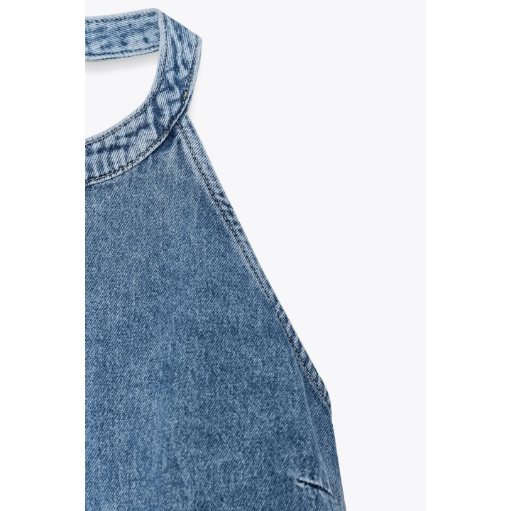 КОМБИНИРОВАННЫЙ ДЖИНСОВЫЙ ТОП Z1975 С ГОРЛОВИНОЙ ХАЛТЕР