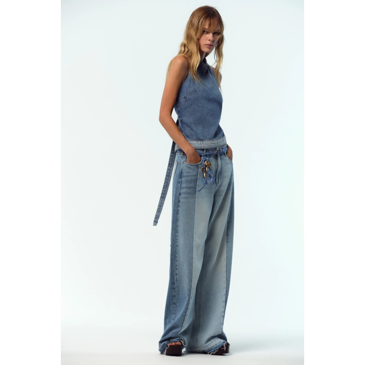 КОМБИНИРОВАННЫЙ ДЖИНСОВЫЙ ТОП Z1975 С ГОРЛОВИНОЙ ХАЛТЕР