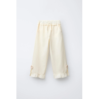 Брюки с широкими штанинами с оборками и кружевными цветами