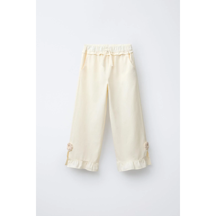 Брюки с широкими штанинами с оборками и кружевными цветами