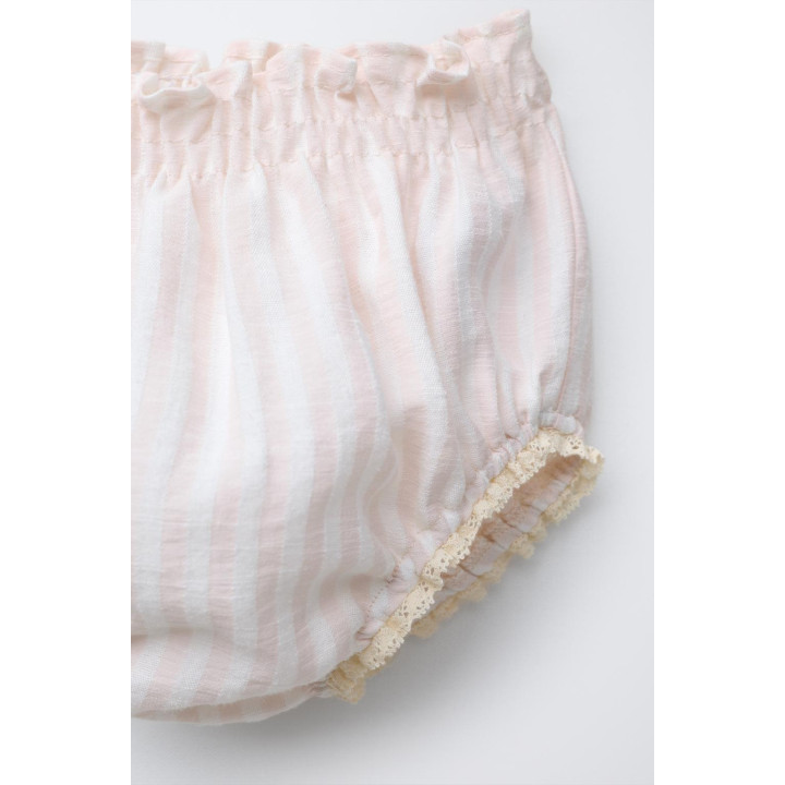 КОМПЛЕКТ: РУБАШКА И ШОРТЫ-БЕРМУДЫ ИЗ СЕАРСАКЕРА В ПОЛОСКУ С КРУЖЕВОМ