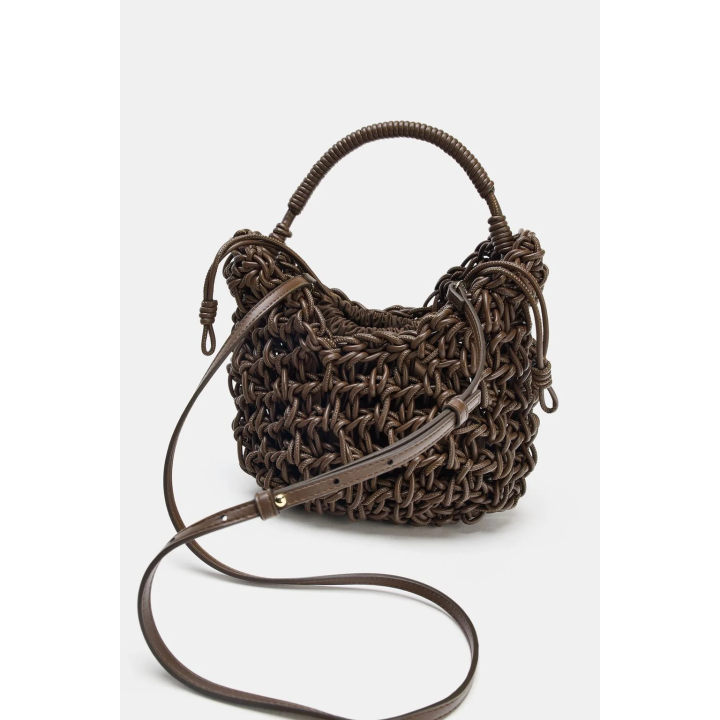 ПЛЕТЕНАЯ СУМКА С ДЕКОРАТИВНОЙ СТРОЧКОЙ