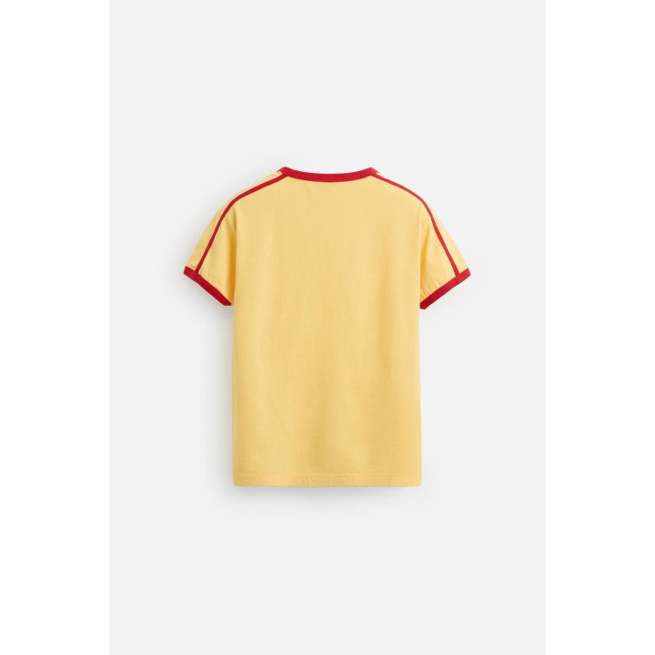 ФУТБОЛКА С КОНТРАСТНОЙ НАДПИСЬЮ И ОКАНТОВКОЙ В РУБЧИК