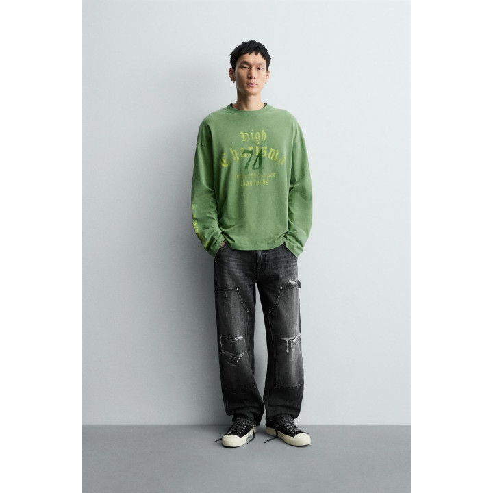 ФУТБОЛКА С НАДПИСЯМИ И ЭФФЕКТОМ ПОТЕРТОСТИ