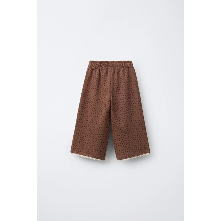 БРЮКИ-КЮЛОТЫ ИЗ МЯГКОЙ ТКАНИ С ПРИНТОМ И КРУЖЕВОМ