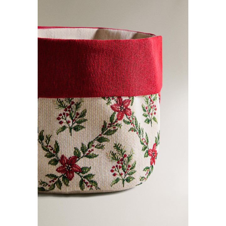 Плетеная корзина для хлеба с новогодним узором из цветов zara