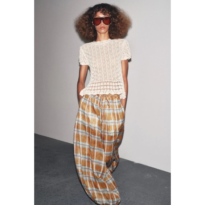 ТОП ИЗ АЖУРНОГО ТРИКОТАЖА С КОРОТКИМИ РУКАВАМИ