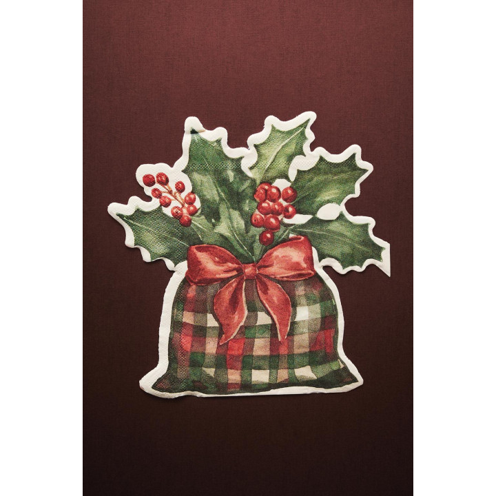 Набор бумажных рождественских салфеток с листьями остролиста (набор из 20 штук)