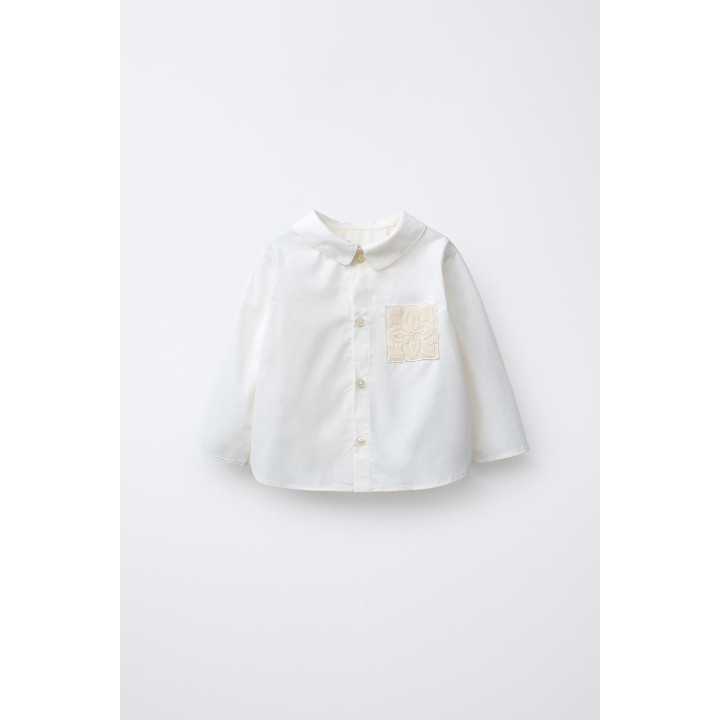 РУБАШКА С КРУЖЕВНЫМ КАРМАНОМ