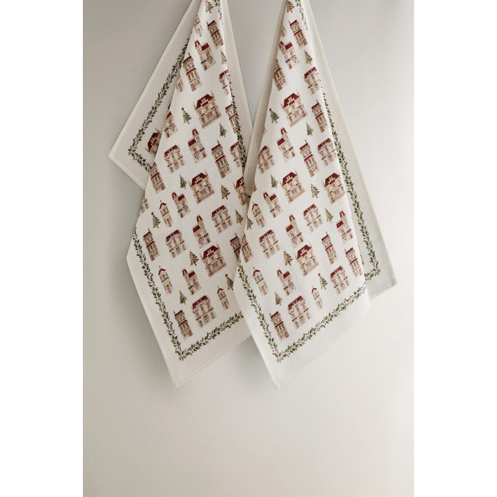Пара хлопковых рождественских кухонных полотенец с изображением домов