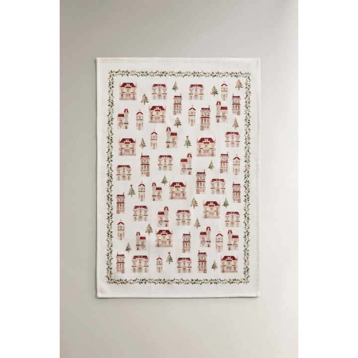Пара хлопковых рождественских кухонных полотенец с изображением домов