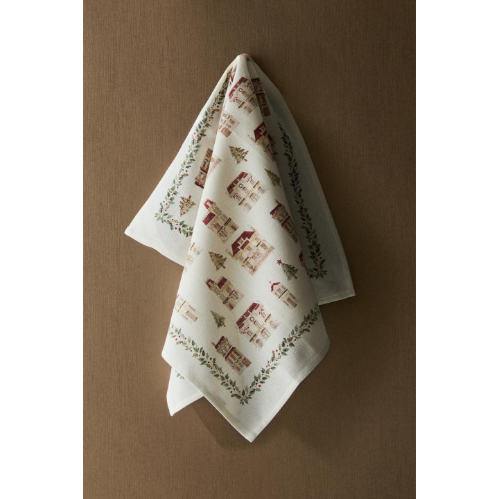 Пара хлопковых рождественских кухонных полотенец с изображением домов