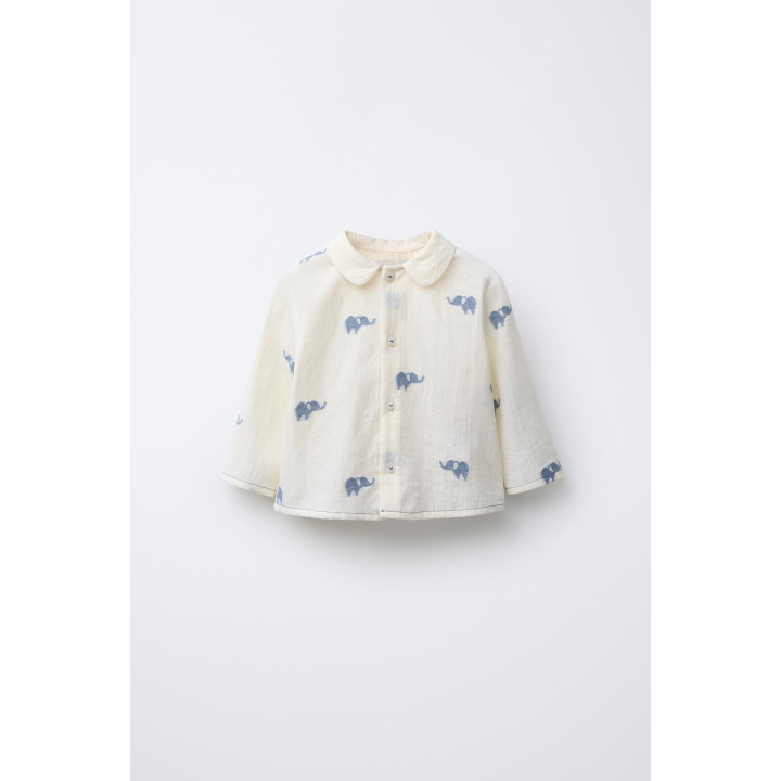 ЖАККАРДОВАЯ РУБАШКА С ПРИНТОМ «СЛОНЫ»
