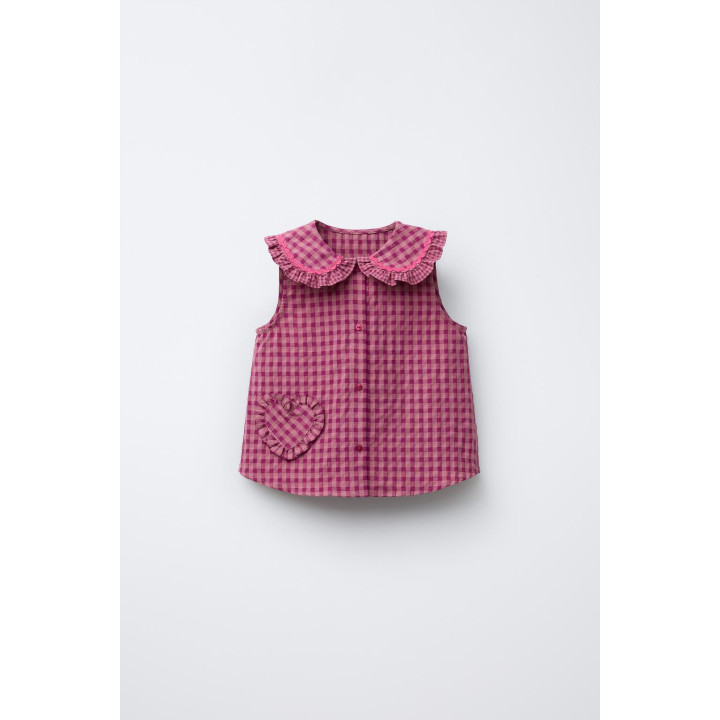 БЛУЗКА В КЛЕТКУ ВИШИ С ВОЛАНАМИ