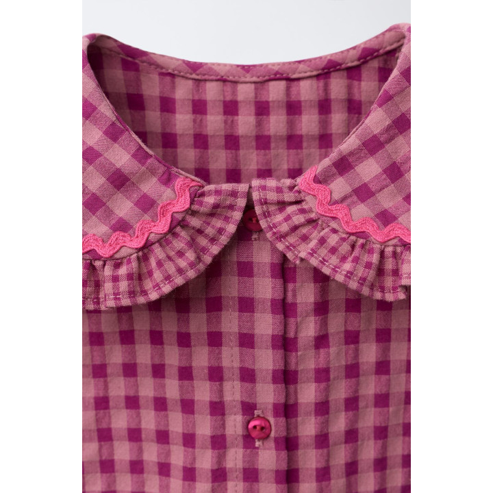 БЛУЗКА В КЛЕТКУ ВИШИ С ВОЛАНАМИ