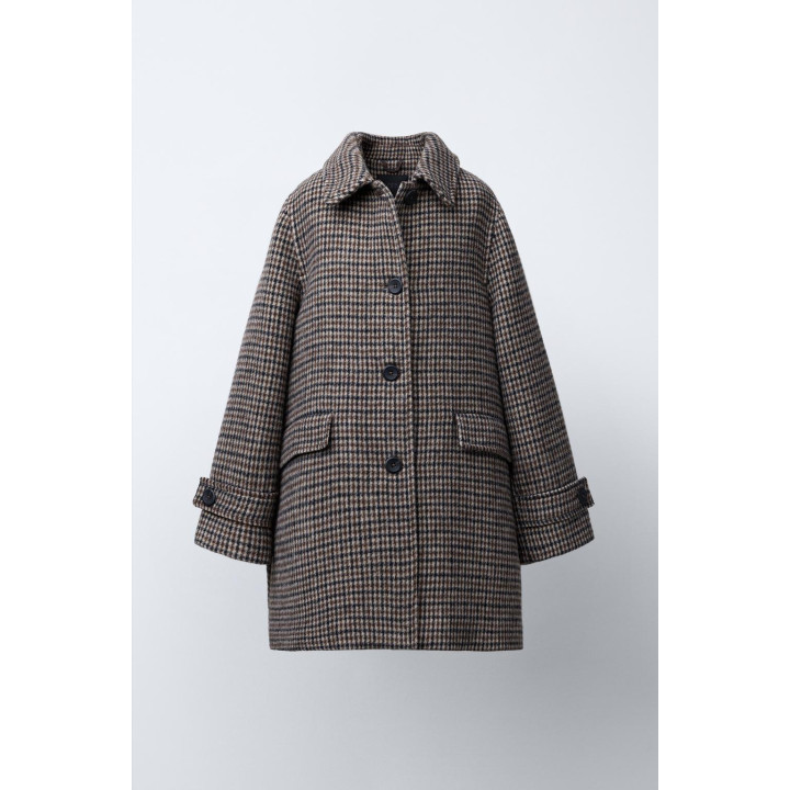 ДЛИННОЕ ПАЛЬТО В КЛЕТКУ ИЗ СМЕСОВОЙ ШЕРСТИ