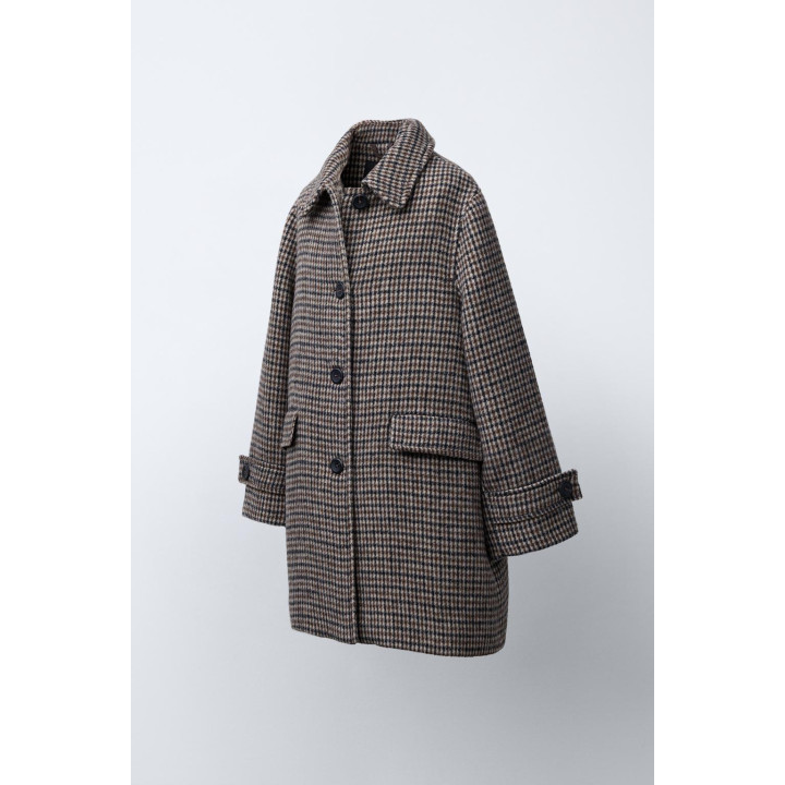 ДЛИННОЕ ПАЛЬТО В КЛЕТКУ ИЗ СМЕСОВОЙ ШЕРСТИ