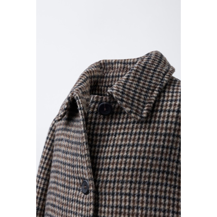 ДЛИННОЕ ПАЛЬТО В КЛЕТКУ ИЗ СМЕСОВОЙ ШЕРСТИ