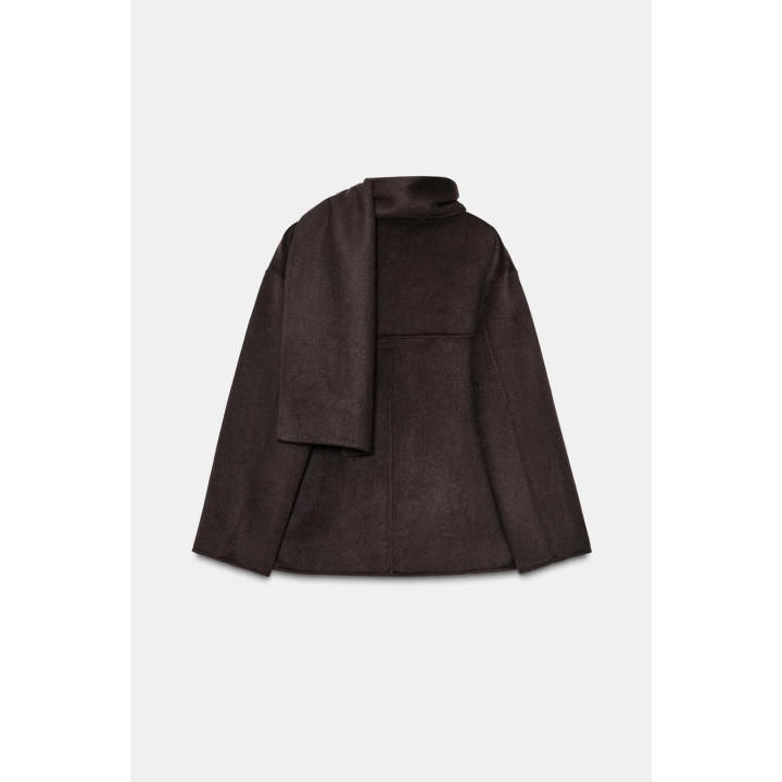 КОРОТКОЕ ПАЛЬТО ИЗ СМЕСОВОЙ ШЕРСТИ С ШАРФОМ