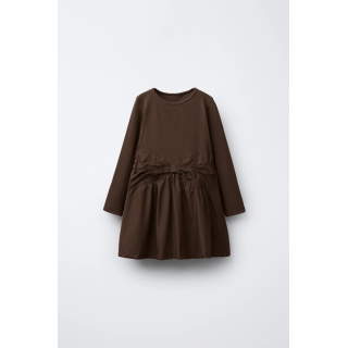 КОМБИНИРОВАННОЕ ПЛАТЬЕ В РУБЧИК С БАНТОМ