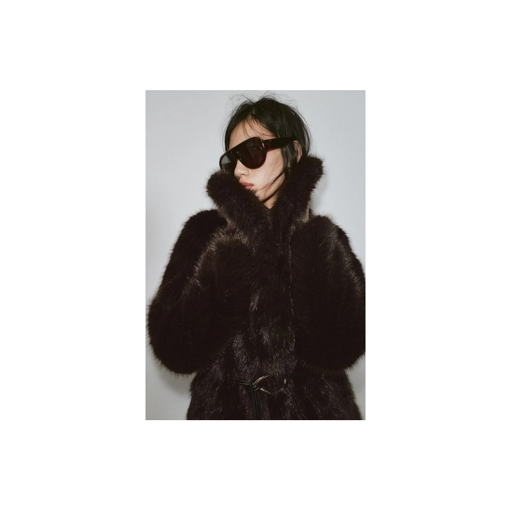 ПАЛЬТО ИЗ ИСКУССТВЕННОГО МЕХА С ПОЯСОМ