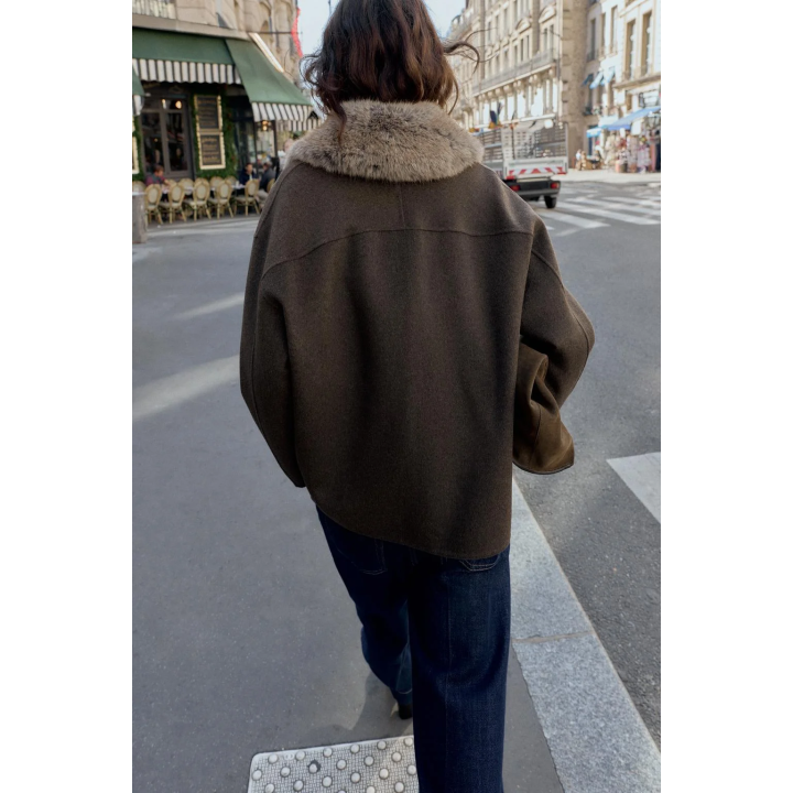 ПАЛЬТО ИЗ ШЕРСТИ С ВОРОТНИКОМ ИЗ ИСКУССТВЕННОГО МЕХА