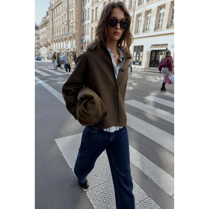 ПАЛЬТО ИЗ ШЕРСТИ С ВОРОТНИКОМ ИЗ ИСКУССТВЕННОГО МЕХА